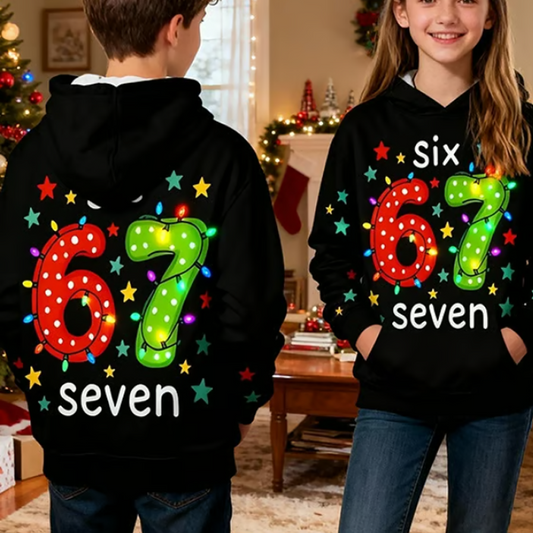 🎅"67" hoodie voor kinderen – Zacht, trendy en geïnspireerd door de virale meme 🎮👕