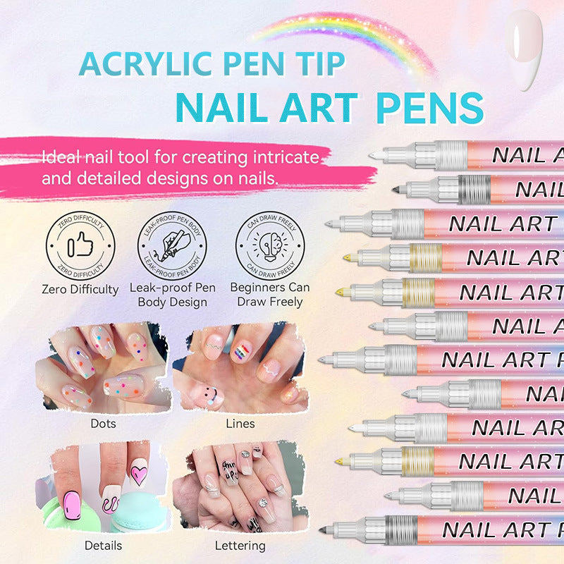 🎁Kerstcadeau! 50% Korting op 12-Kleurige Professionele Nail Art Penset – Ultraprecieze 0,7 mm Punt & Snel Droogend ✨💅