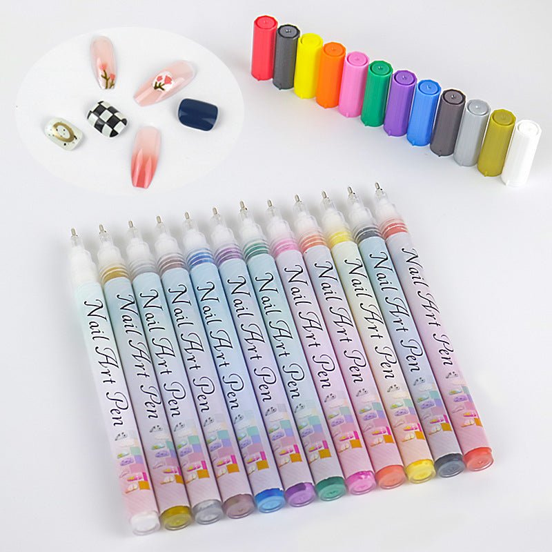 🎁Kerstcadeau! 50% Korting op 12-Kleurige Professionele Nail Art Penset – Ultraprecieze 0,7 mm Punt & Snel Droogend ✨💅