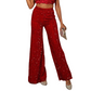 Damesmode pailletten broek met wijde pijpen
