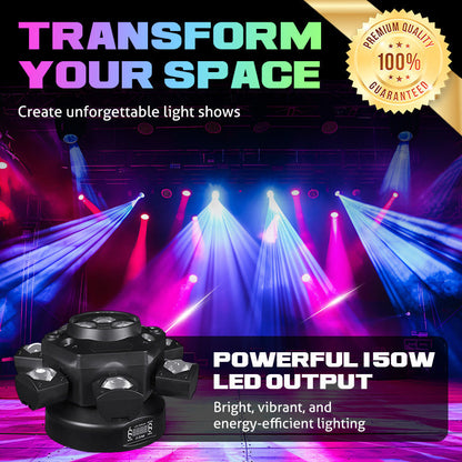 ⏰Multi-Beam LED Sfeerverlichting – 6 Beweegbare Lichten, Geluidsgeactiveerd & Met Afstandsbediening!