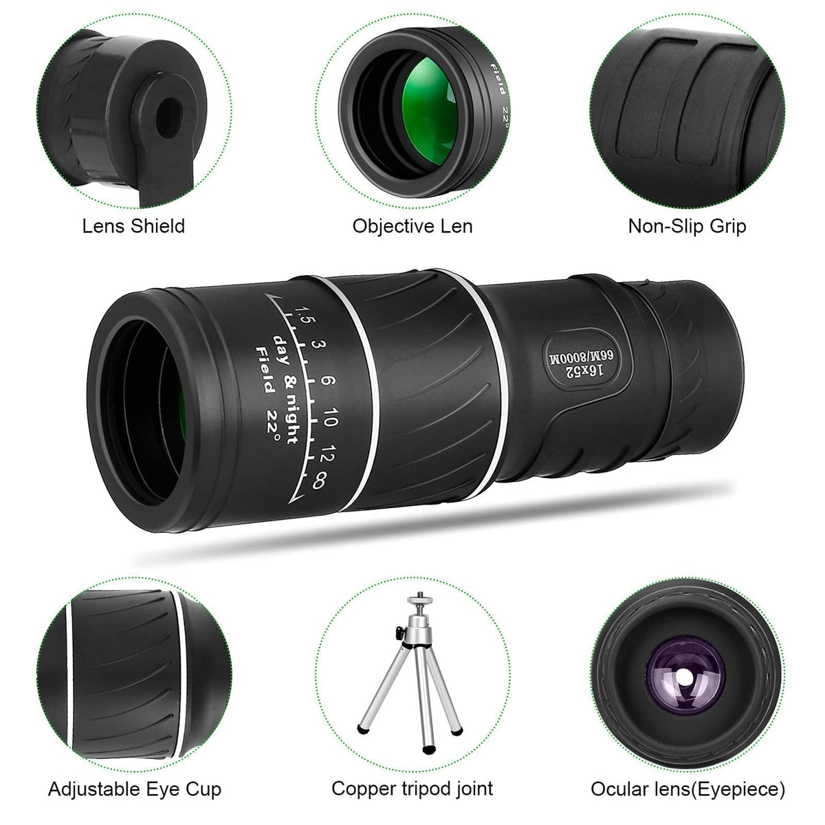 Professionele Monoculair 16X52 - Krachtige Telescoop met Nachtzicht | Hoge Resolutie 8000M Bereik