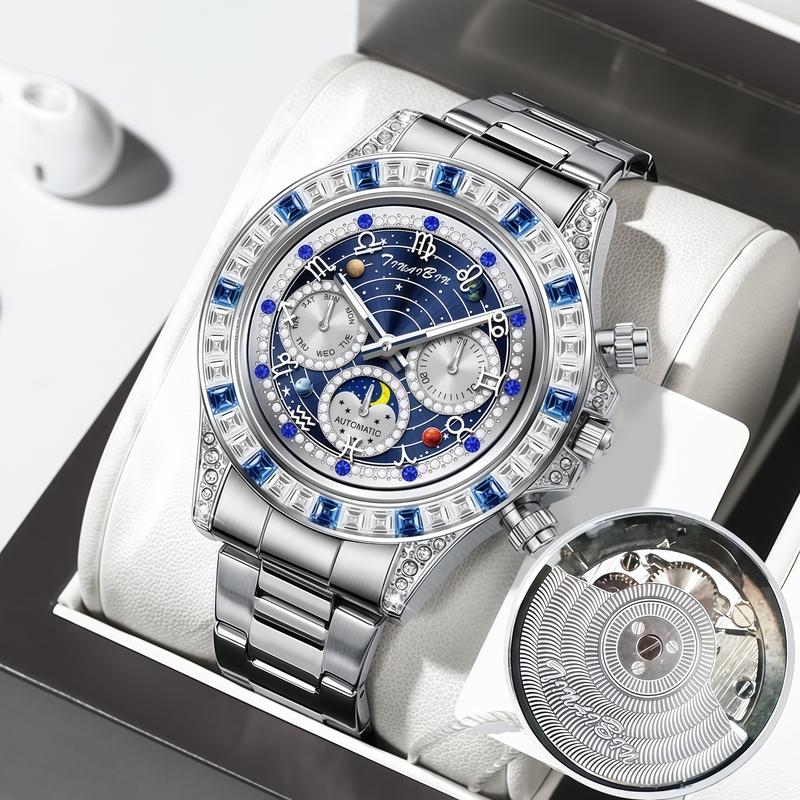 🌟TINAIBIN Twaalf Dierenriem & Sterrenhemel Diamant Automatisch Skelet Horloge voor Heren⌚✨