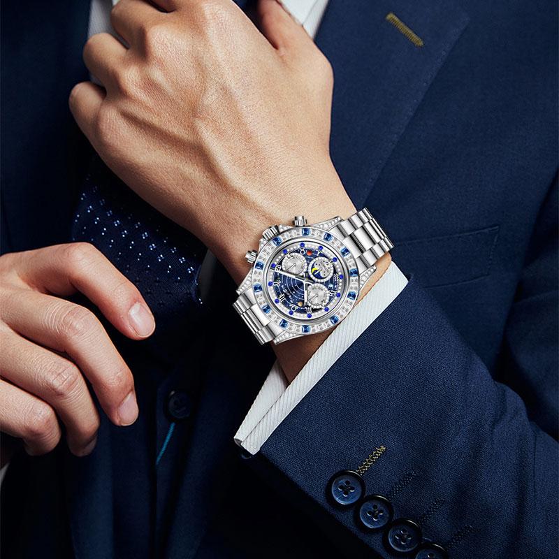 🌟TINAIBIN Twaalf Dierenriem & Sterrenhemel Diamant Automatisch Skelet Horloge voor Heren⌚✨