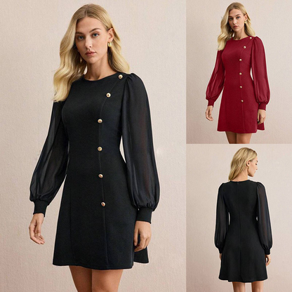 Elegante jurk met lange mouwen en asymmetrisch knoopdetail