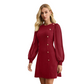 Elegante jurk met lange mouwen en asymmetrisch knoopdetail