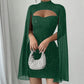 Damesjurk met uitsnijding, geribbelde stof en chiffoncape