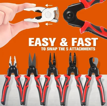 5-in-1 Multifunctionele Tangenset - Draadstripper/Snijder/Krimper met Verwisselbare Kop