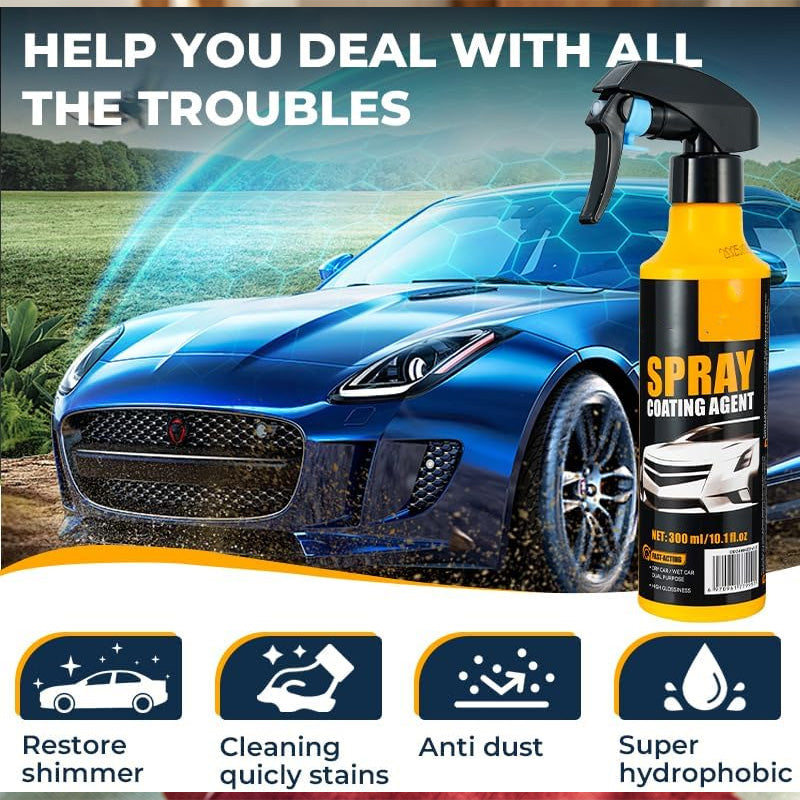🚗3-in-1 SiO₂ keramische snelcoatingspray – wassen zonder water, streeploze glans en waterafstotende bescherming