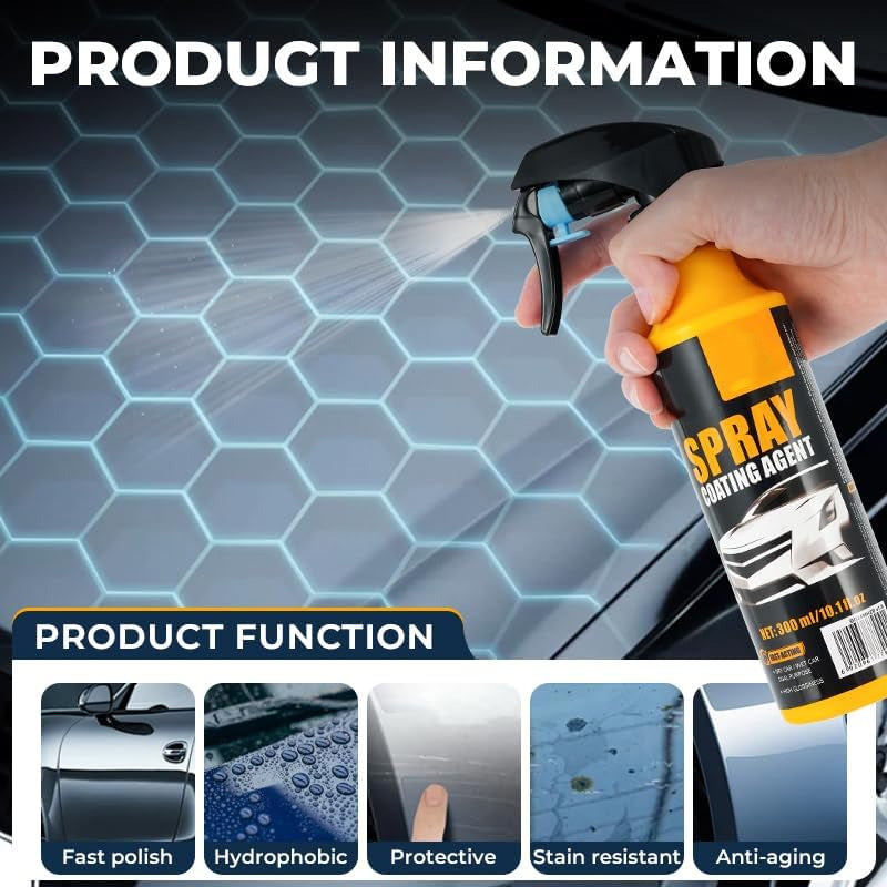 🚗3-in-1 SiO₂ keramische snelcoatingspray – wassen zonder water, streeploze glans en waterafstotende bescherming