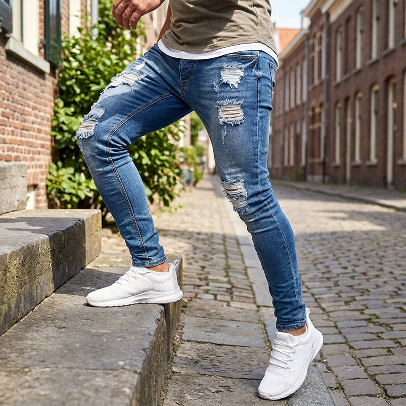 🔥Stijlvolle skinny jeans met een verwassen look voor heren – Slim fit, ademend katoen en stoere scheurdetails