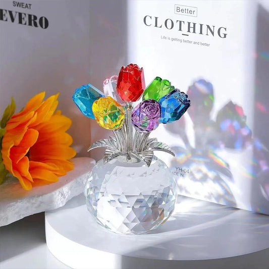 💐50% KORTING!✨Roze kristallen bloembeeldje met vaas – Elegante decoratie, handgemaakt en een perfect cadeau-idee🎁