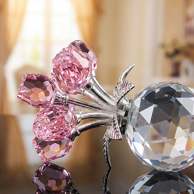 💐50% KORTING!✨Roze kristallen bloembeeldje met vaas – Elegante decoratie, handgemaakt en een perfect cadeau-idee🎁
