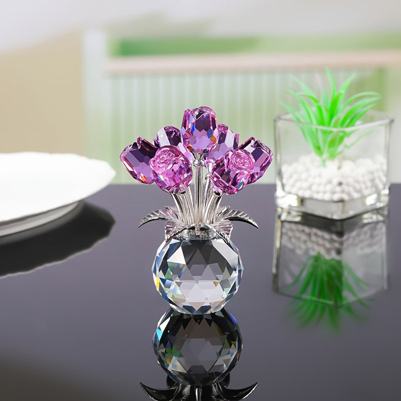 💐50% KORTING!✨Roze kristallen bloembeeldje met vaas – Elegante decoratie, handgemaakt en een perfect cadeau-idee🎁