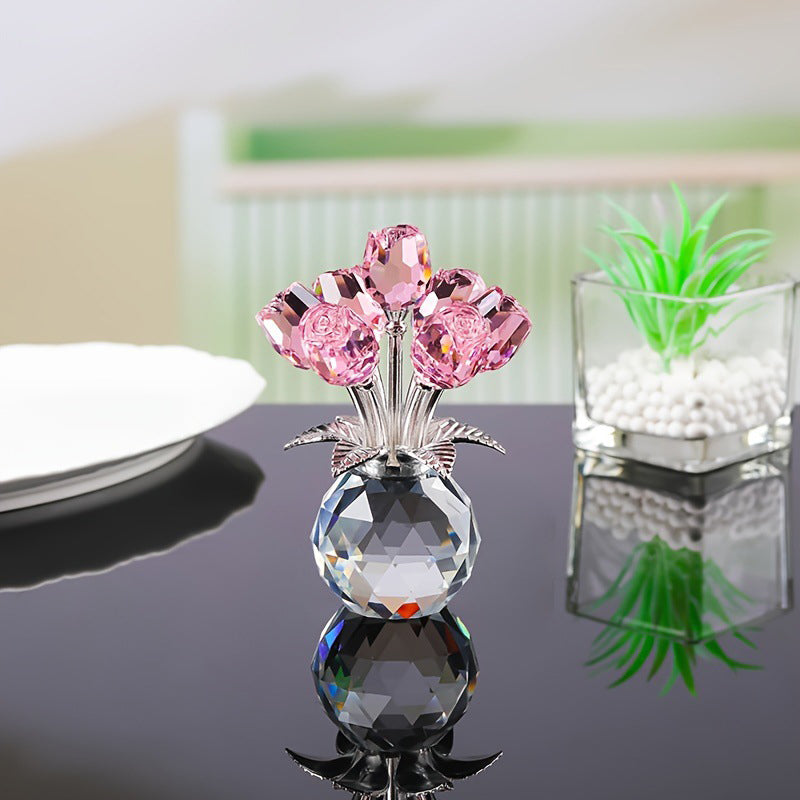 💐50% KORTING!✨Roze kristallen bloembeeldje met vaas – Elegante decoratie, handgemaakt en een perfect cadeau-idee🎁
