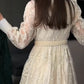 Vintage geborduurde jurk met lantaarnmouwen