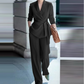 ⏳Tijdelijk 50% korting⏰Elegant damespak bestaande uit een blazer met strikceintuur en een wijde broek👔👖