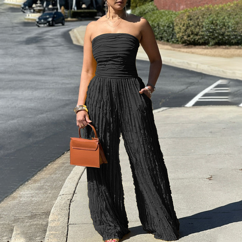 🎁2026 Nieuw binnen 50% KORTING💥🔥🎁Strapless jumpsuit met wijde pijpen en kreukels