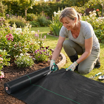 🌿Onkruidwerend doek – Houdt zonlicht tegen, ademend en duurzaam – Perfect voor bloembedden en paden – Maakt onkruid wieden een stuk makkelijker 🌱✨