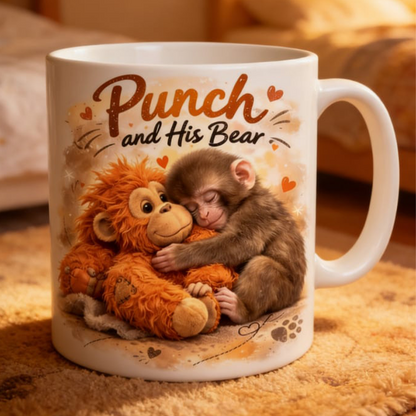 "Punch and His Bear" schattige aap keramische mok