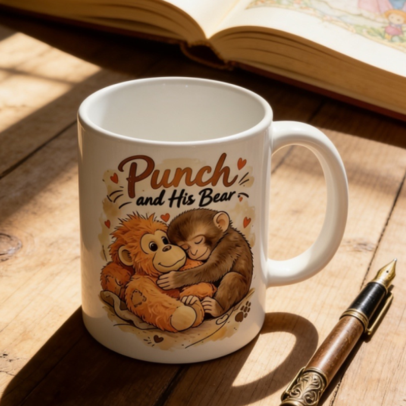 "Punch and His Bear" schattige aap keramische mok