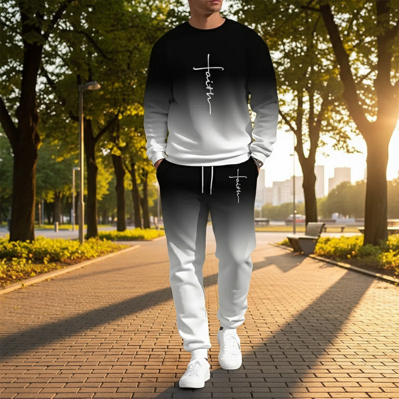 👕 Heren Trainingspak Set met Ronde Hals & Kleurverloop – Stijlvol & Comfortabel!