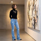 Dames Uitlopende Jeans met Scheuren en Rafelige Zoom