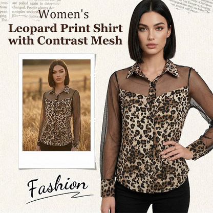 Dames shirt met luipaardprint en contrasterend mesh
