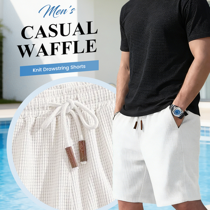 Casual wafelgebreide herenshort met trekkoord