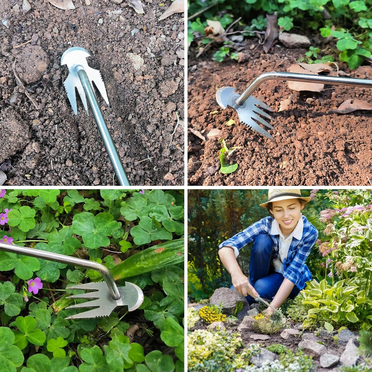 🌿🔨 Robuuste roestvrijstalen tuinschoffel - handbediende onkruidverwijdering, ideaal voor het losmaken van de grond en het verwijderen van wortels