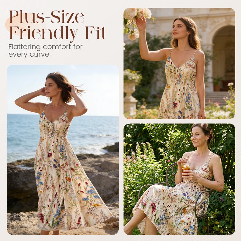 🔥50% korting! 🌸🎀 Midilange jurk met print en dunne bandjes, comfortabel en goed zittend – de perfecte keuze voor op vakantie en feestjes 💃