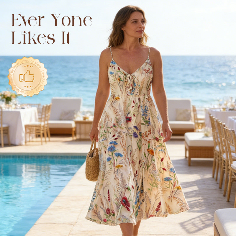 🔥50% korting! 🌸🎀 Midilange jurk met print en dunne bandjes, comfortabel en goed zittend – de perfecte keuze voor op vakantie en feestjes 💃