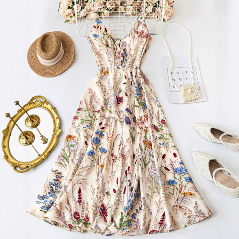 🔥50% korting! 🌸🎀 Midilange jurk met print en dunne bandjes, comfortabel en goed zittend – de perfecte keuze voor op vakantie en feestjes 💃