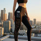 Yoga legging voor dames met mesh, hoge taille en zakken