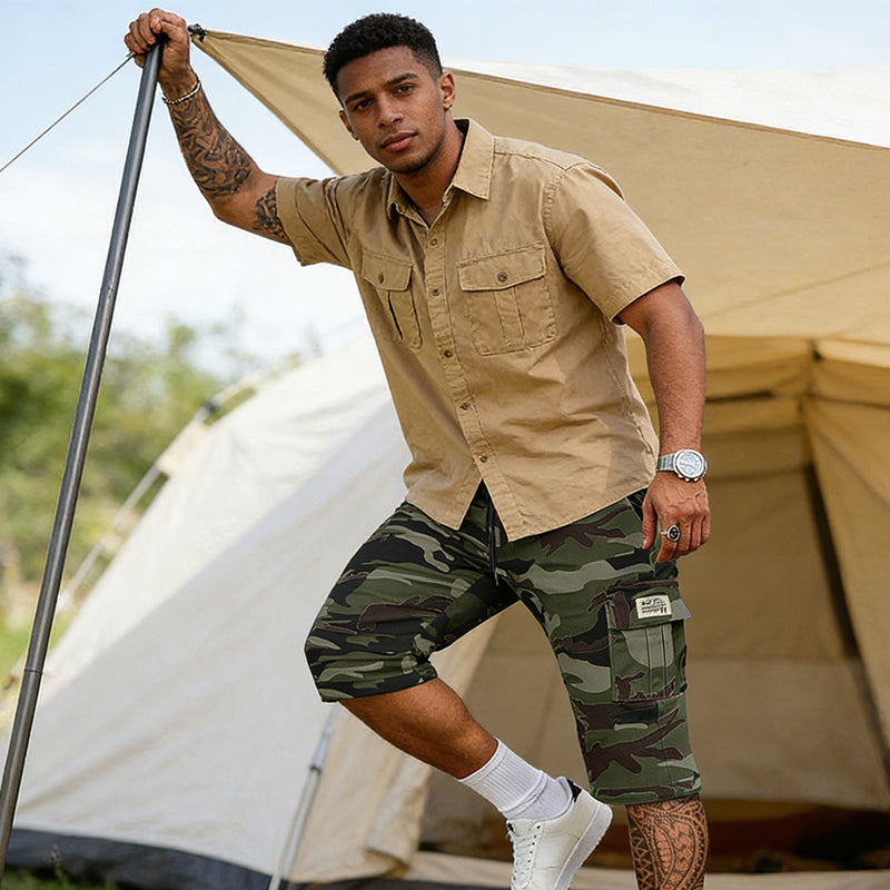 💖Camouflage-cargoshorts voor heren – met meerdere zakken, verstelbare taille en ademende stof