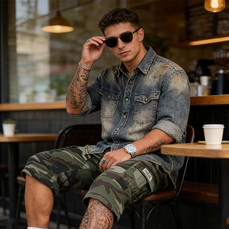 💖Camouflage-cargoshorts voor heren – met meerdere zakken, verstelbare taille en ademende stof