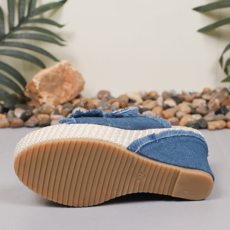 Dames Casual Denim Plateau Slippers