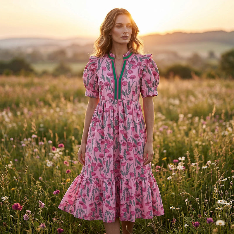 Dames Maxi-jurk met Bloemenprint en Pofmouwen
