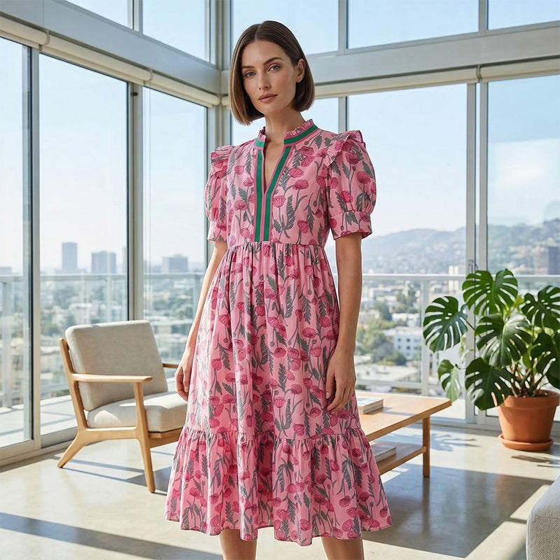 Dames Maxi-jurk met Bloemenprint en Pofmouwen
