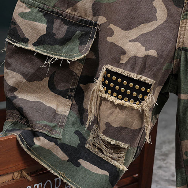 Heren Cargoshort met Studs en Camouflageprint