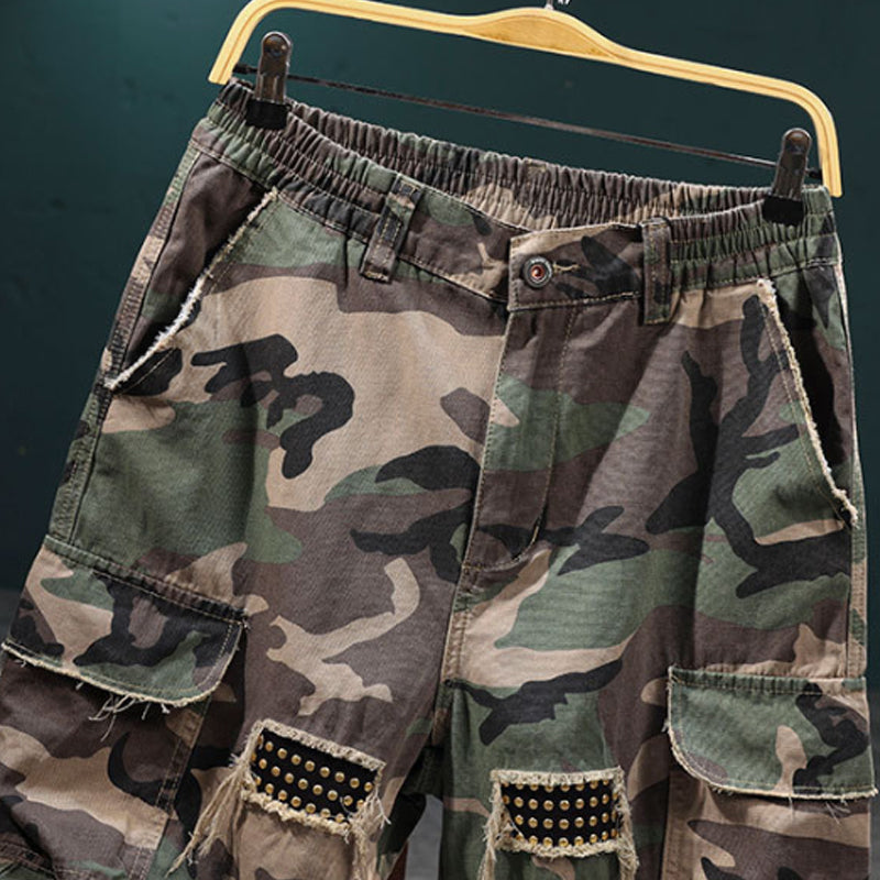 Heren Cargoshort met Studs en Camouflageprint