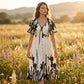 👗 Zachte Midi Jurk met Botanische Print en V-Hals | Licht, Elegant & Makkelijk te Dragen