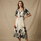 👗 Zachte Midi Jurk met Botanische Print en V-Hals | Licht, Elegant & Makkelijk te Dragen