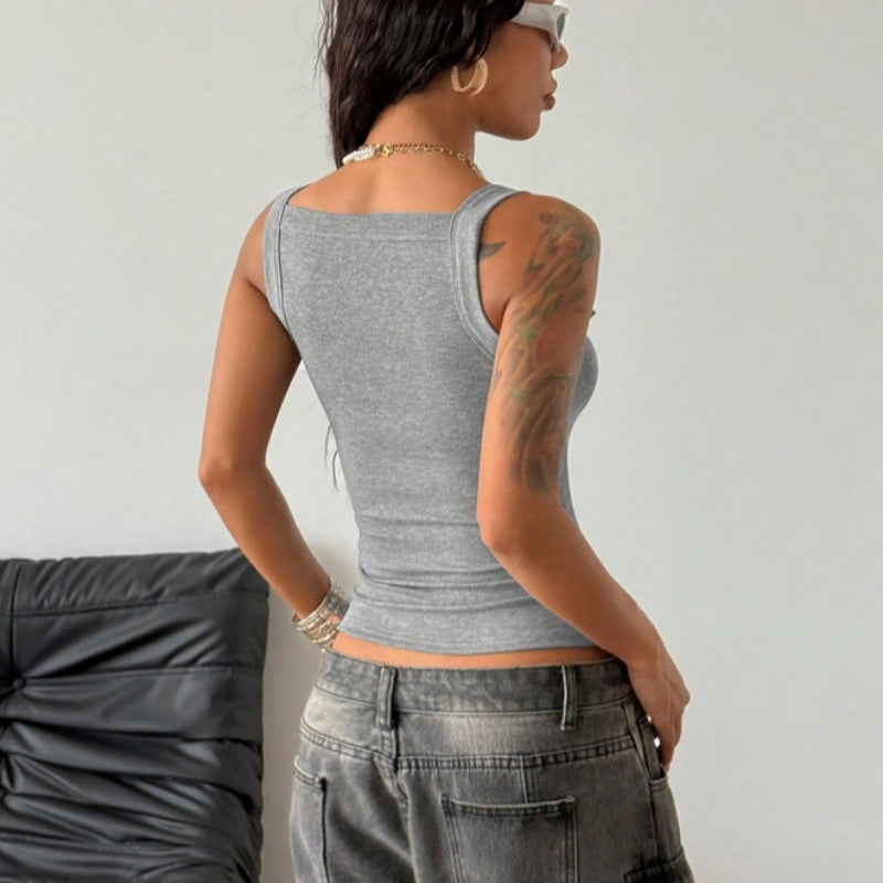Verstelbare gesp-band geribbelde tanktop voor dames