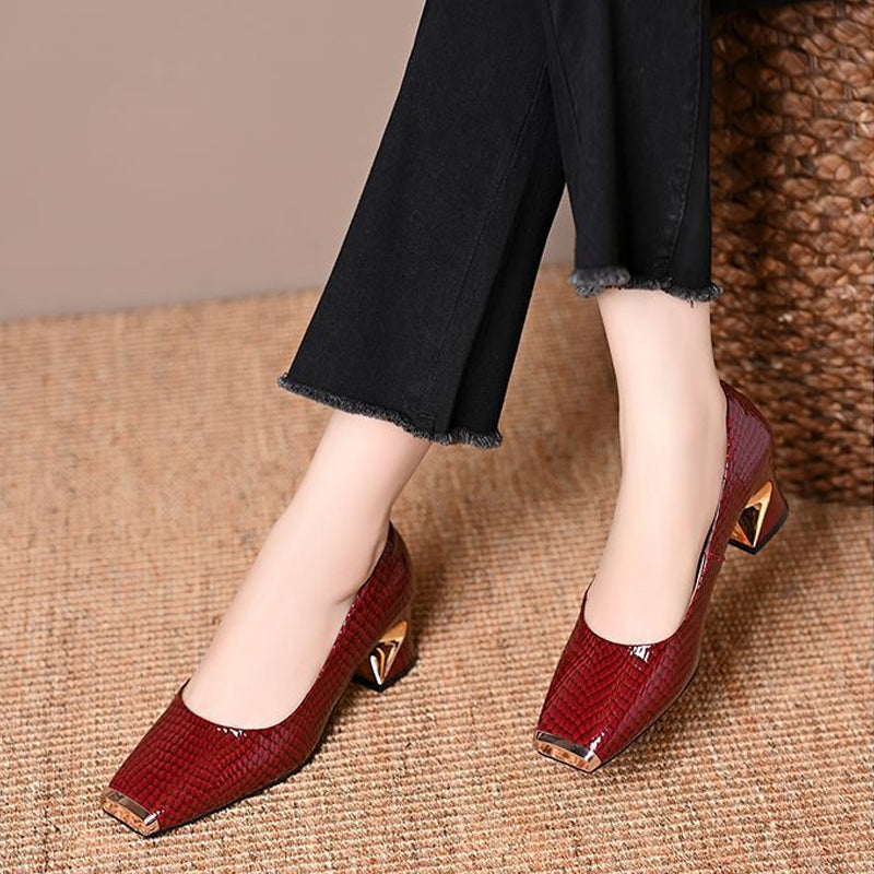 👠Dames slangenprint blokhakpumps – vierkante neus, metalen accent & all-day comfort ✨