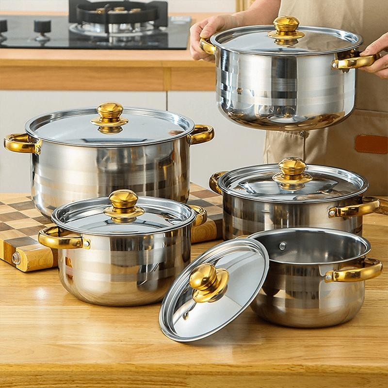 🍳 50% KORTING NU! 🔥 5-Delig Roestvrijstalen Kookgerei Set met Glazen Deksels – Duurzaam, Gelijkmatige Warmteverdeling & Elegant Ontwerp ✨
