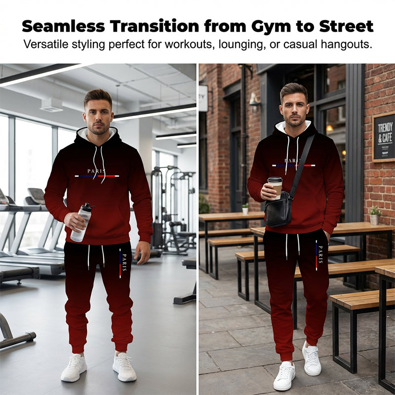 Sportset met kleurovergang🔥Compleet met hoodie & broek — Voorzien van een kangoeroezak en tailleband met trekkoord. Perfect voor zowel de sportschool als op straat!💪