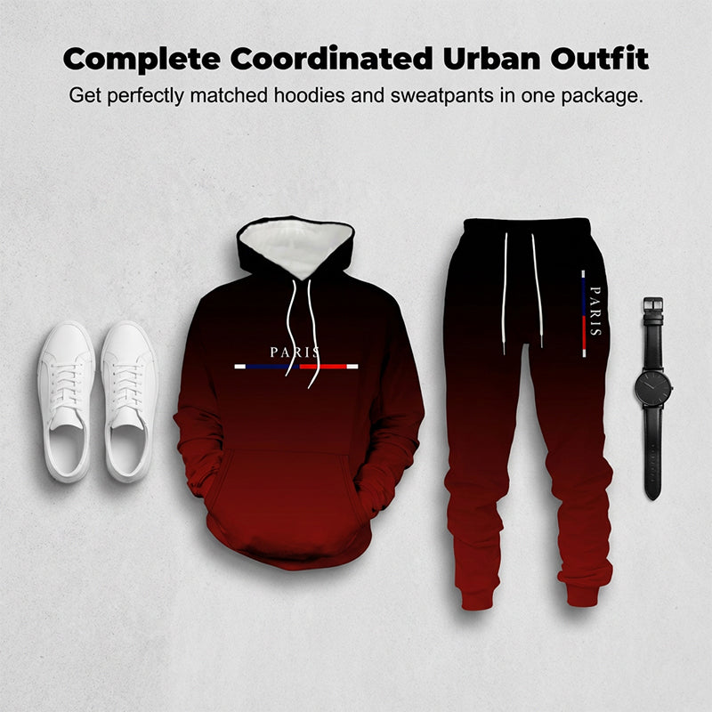 Sportset met kleurovergang🔥Compleet met hoodie & broek — Voorzien van een kangoeroezak en tailleband met trekkoord. Perfect voor zowel de sportschool als op straat!💪