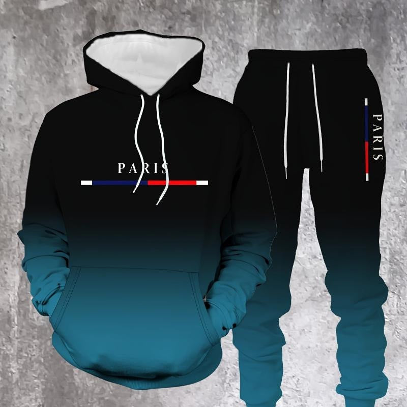 Sportset met kleurovergang🔥Compleet met hoodie & broek — Voorzien van een kangoeroezak en tailleband met trekkoord. Perfect voor zowel de sportschool als op straat!💪