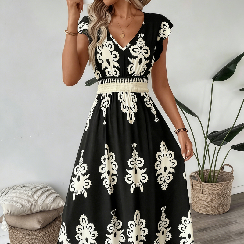 🌸🌟Een jurk die je laat stralen – met V-hals, barokke patronen en een luchtig, comfortabel draagcomfort, nu tijdelijk met 50% korti